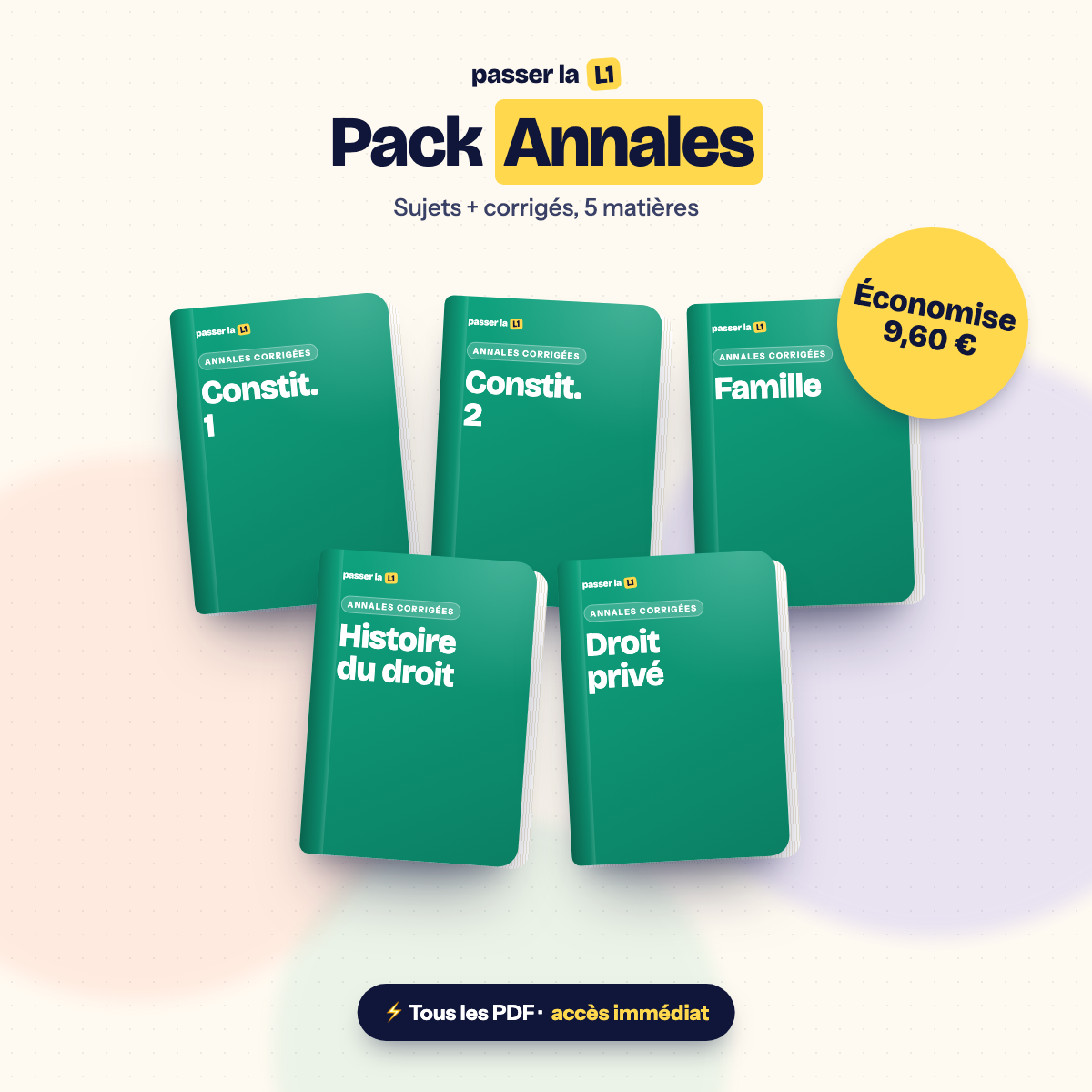 Couverture – Pack Annales corrigées L1 Droit : 5 matières